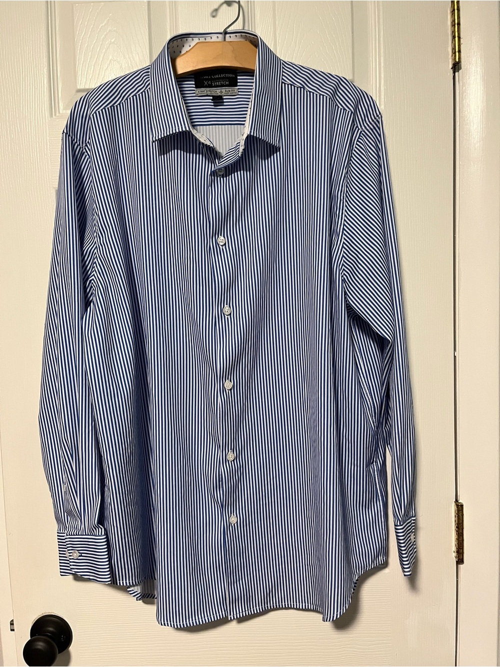 Report Collection Blue and White Stripe Men's Dress Shirt